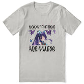 Yūjin Clothing Good Things Are Coming T-Shirt featuring a motivational message on a casual cotton tee.