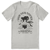 Join Our Coven Cat T-Shirt by Yūjin Clothing featuring a playful cat graphic on a comfortable cotton tee.