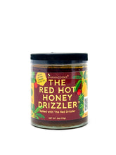 Front view of Simrancooks Red Hot Honey Drizzler bottle with vibrant red hot honey inside, designed for sweet and spicy drizzles.