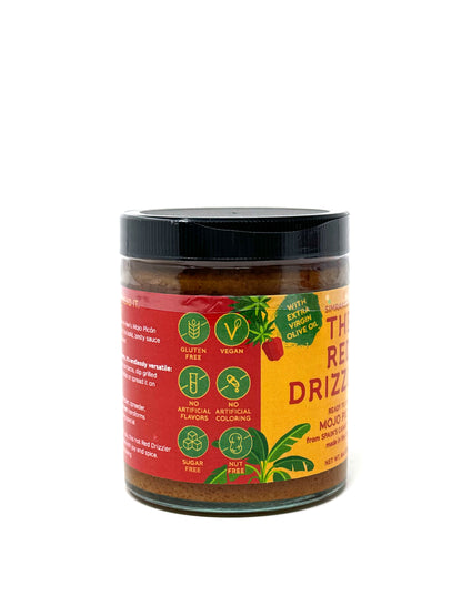 Red Mojo Picón hot sauce from Simrancooks in a small jar, showcasing vibrant red color and spicy texture for Canary Islands cuisine.