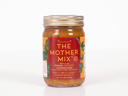 Simrancooks The Mother Mix Spanish sofrito in a jar, ready for cooking, showcasing vibrant ingredients and fresh flavor.
