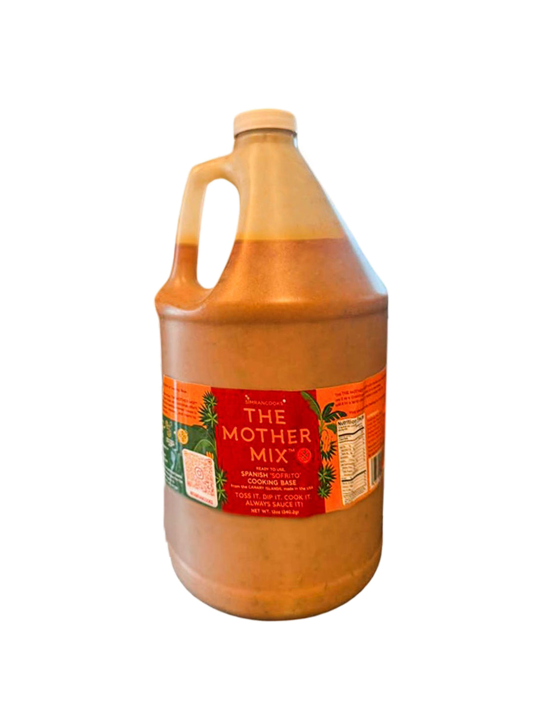 1-gallon container of Simrancooks The Mother Mix Spanish Sofrito, a flavorful food service condiment with chopped vegetables.