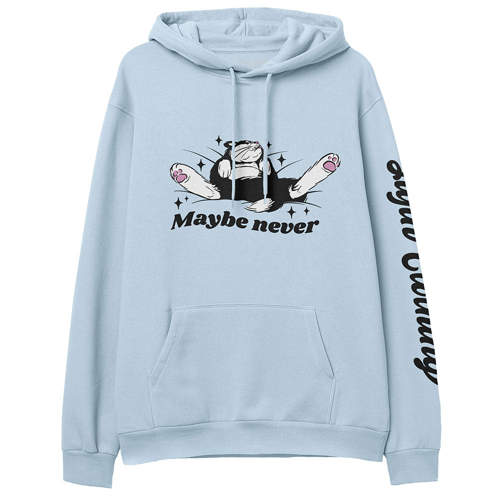 Yūjin Clothing Maybe Never hoodie featuring a comfortable fit, casual style, and a minimalist design in soft fabric.
