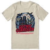 Black Gothic Guardian Cat T-Shirt by Yūjin Clothing featuring a detailed cat design with gothic artistic elements.