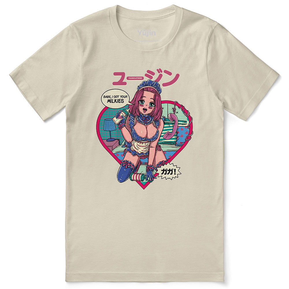 Yūjin Clothing Got Your Milkies T-Shirt featuring a casual white cotton tee with graphic print.