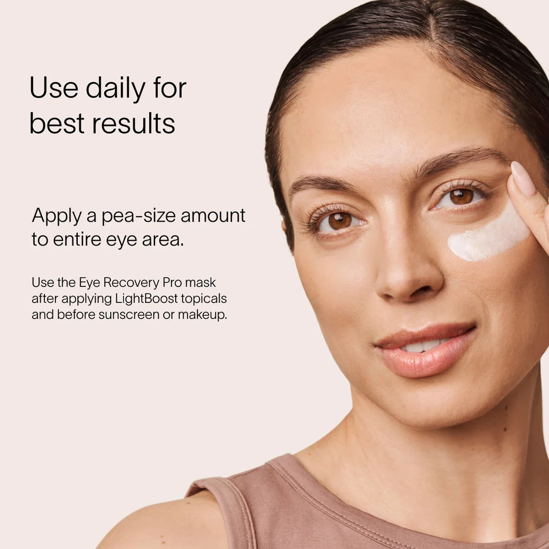 Solawave Light Therapy Boosting Eye Cream in a tube, showing application for skincare and eye care.