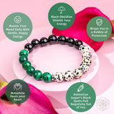 Dalmatian Jasper healing bracelet by Conscious Items featuring black and white spotted stones on an elastic band.