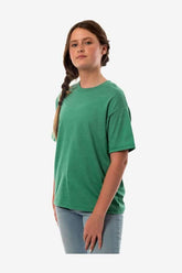 SpectraUSA Bi-blend Youth Mega-Tee for kids in light Kelly Heather color, casual fit, soft fabric, front view.