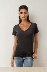 Women’s Wonder V-Neck 8650 top by SpectraUSA in charcoal heather, featuring a soft V-neckline and comfortable fit.