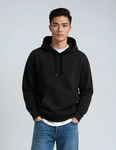 Black SpectraUSA heavyweight fleece hoodie in XS size, featuring a cozy, thick fabric and a classic pullover design.