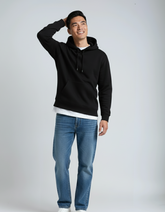 Black heavyweight fleece hoodie by SpectraUSA, shown in XS size, with a cozy, thick fabric and classic hoodie design.