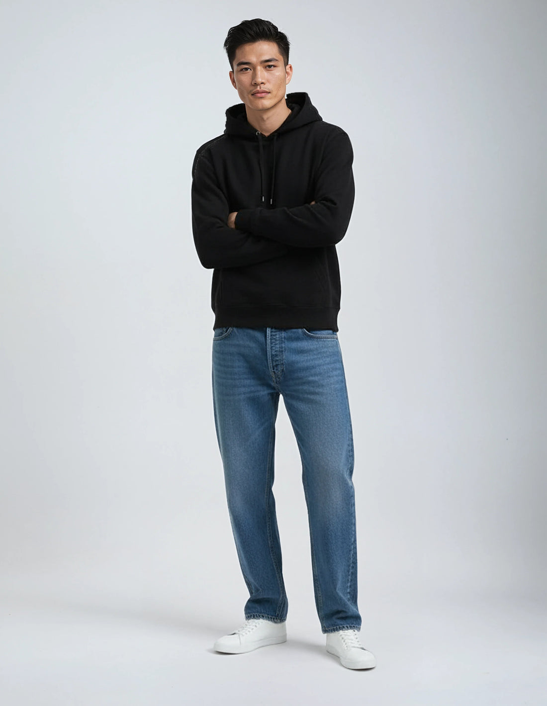 Black SpectraUSA heavyweight fleece hoodie, XS size, showcasing cozy, thick material and casual fit.