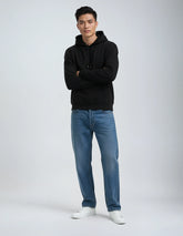 Black SpectraUSA heavyweight fleece hoodie, XS size, showcasing cozy, thick material and casual fit.