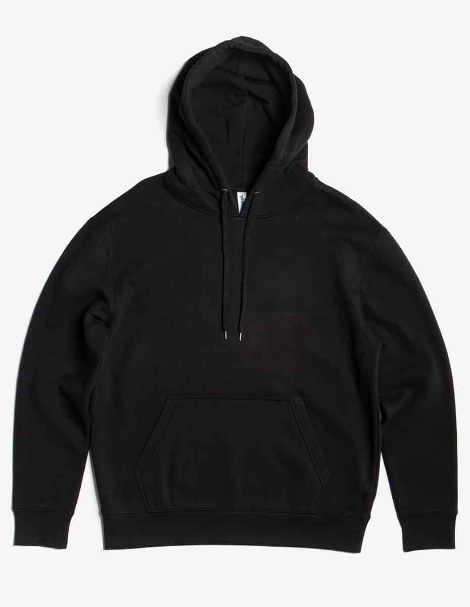 Black SpectraUSA heavyweight fleece hoodie, XS size, featuring a cozy, thick fabric and a casual fit.
