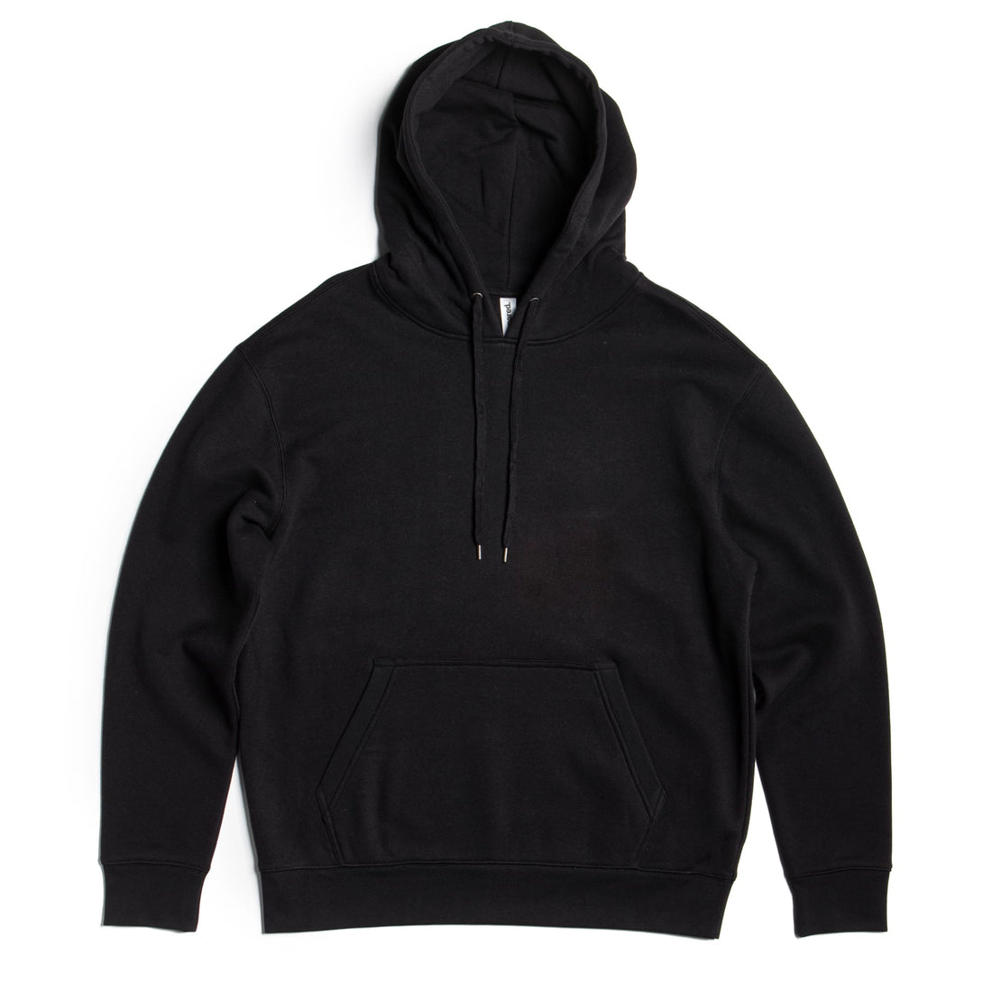Black heavyweight fleece hoodie from SpectraUSA, shown in size XS with a comfortable, cozy fit and classic hoodie design.