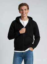 Black unisex fleece zip hoodie from SpectraUSA, midweight P2008 style with full front zipper and comfortable fit.