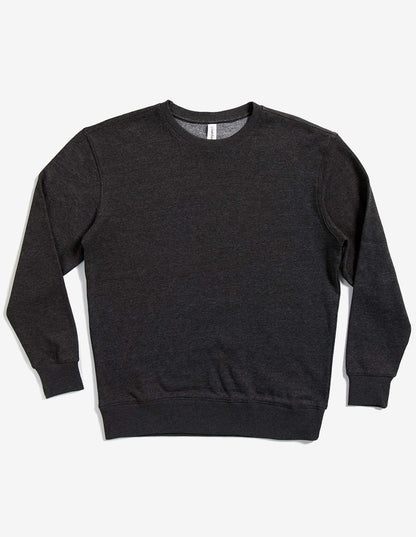 SpectraUSA fleece crew neck sweatshirt in charcoal heather, unisex midweight with drop shoulder design, flatlay view.