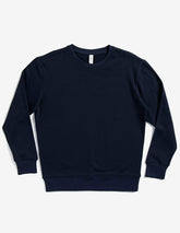 SpectraUSA navy crew neck fleece sweatshirt with drop shoulder design, unisex midweight pullover, flatlay view.