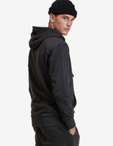SpectraUSA midweight charcoal heather fleece hoodie pullover, unisex, comfortable fleece fabric, casual winter wear.