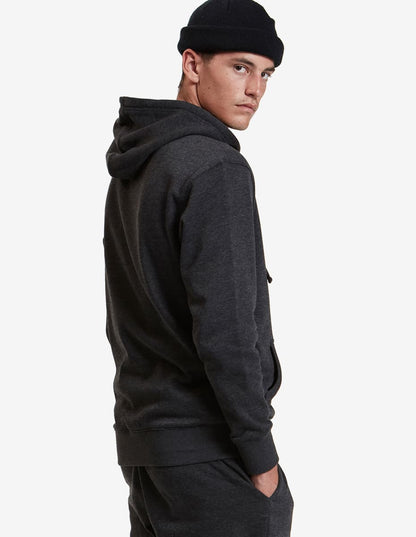 SpectraUSA midweight charcoal heather fleece hoodie pullover, unisex, comfortable fleece fabric, casual winter wear.