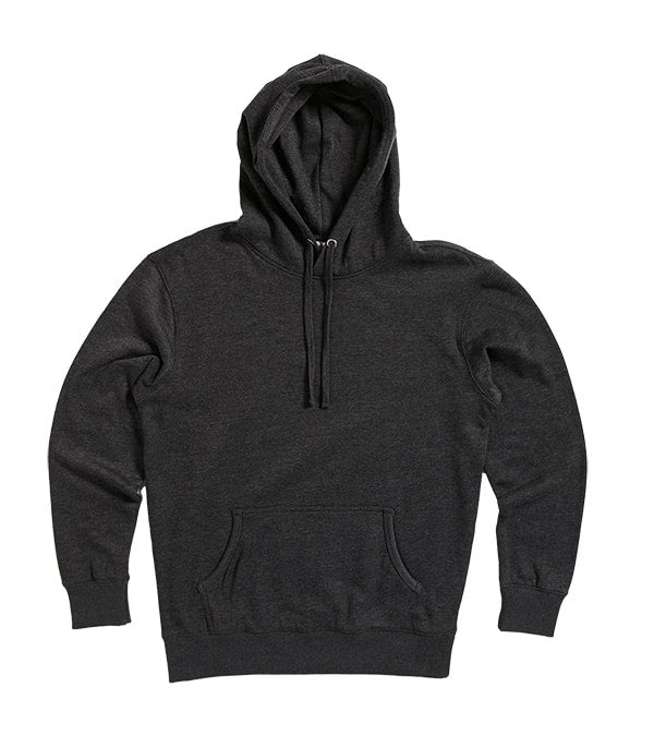Charcoal Heather fleece hoodie pullover from SpectraUSA with front view, midweight fleece fabric, casual and comfortable design