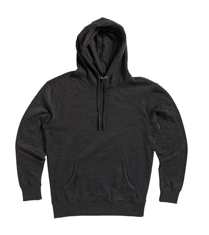 Charcoal Heather fleece hoodie pullover from SpectraUSA with front view, midweight fleece fabric, casual and comfortable design
