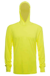 SpectraUSA UPF 50 long sleeve performance hoody in safety yellow, front view showing lightweight, breathable fabric and hood.