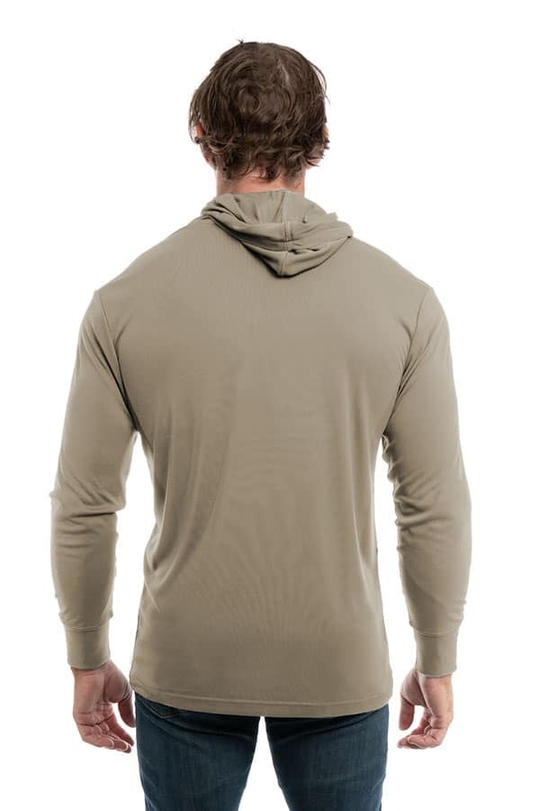 SpectraUSA UPF 50 Performance Long Sleeve Hoody in warm grey, showing the back view with a sleek, fitted design.