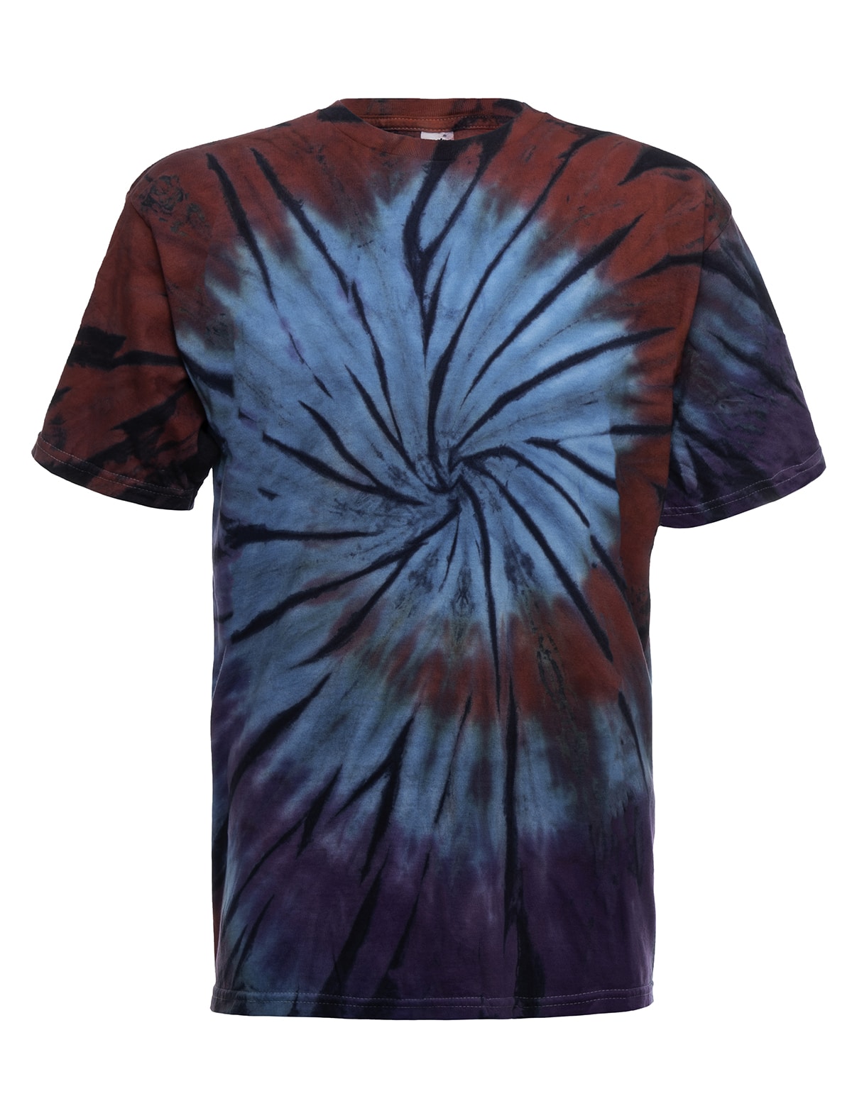 SpectraUSA Boho Spiral Tie-Dye T-shirt featuring a colorful spiral design on the front, casual and vibrant boho style tee.