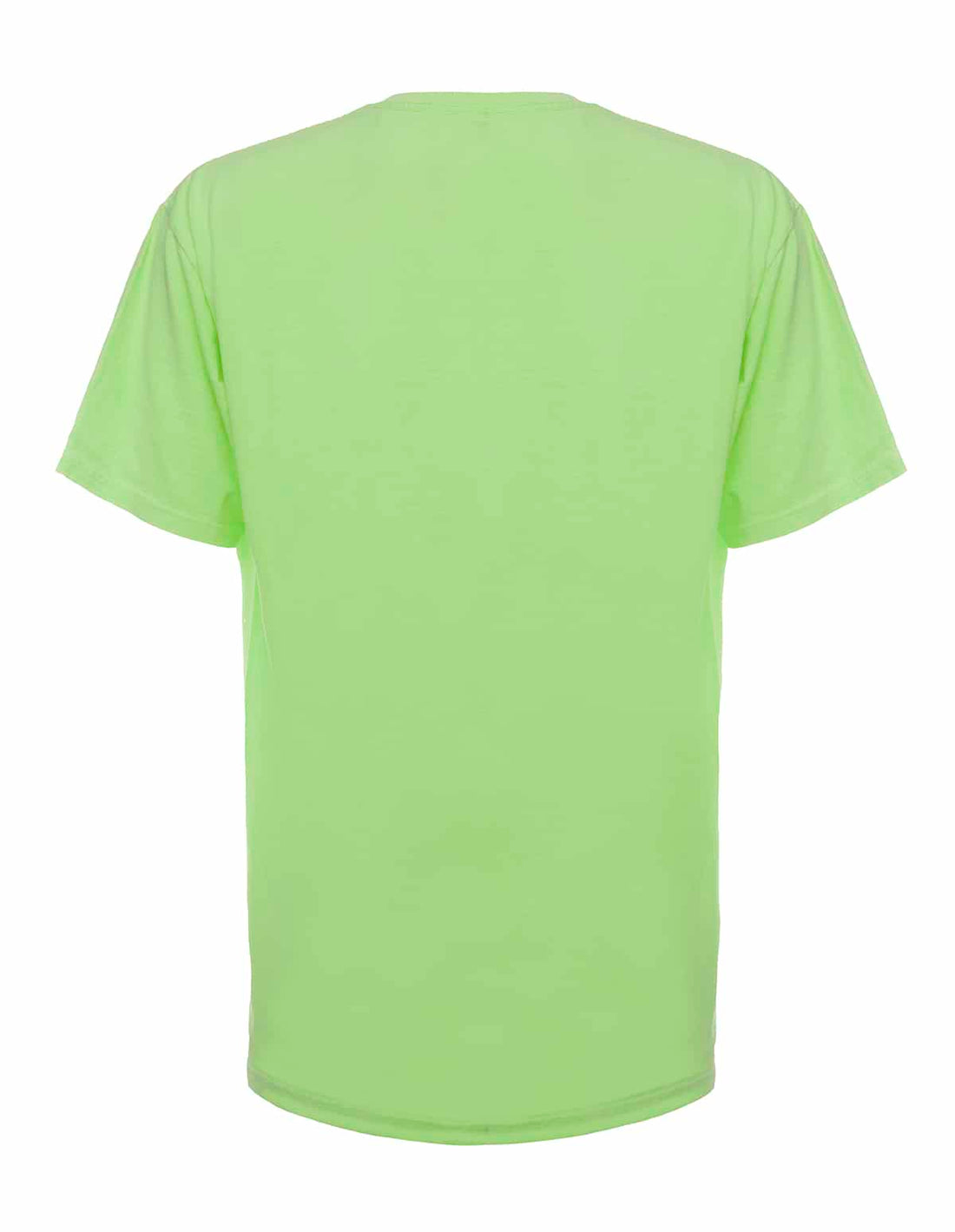 Back view of a neon green SpectraUSA garment dye T-shirt with vibrant color and comfortable fit.