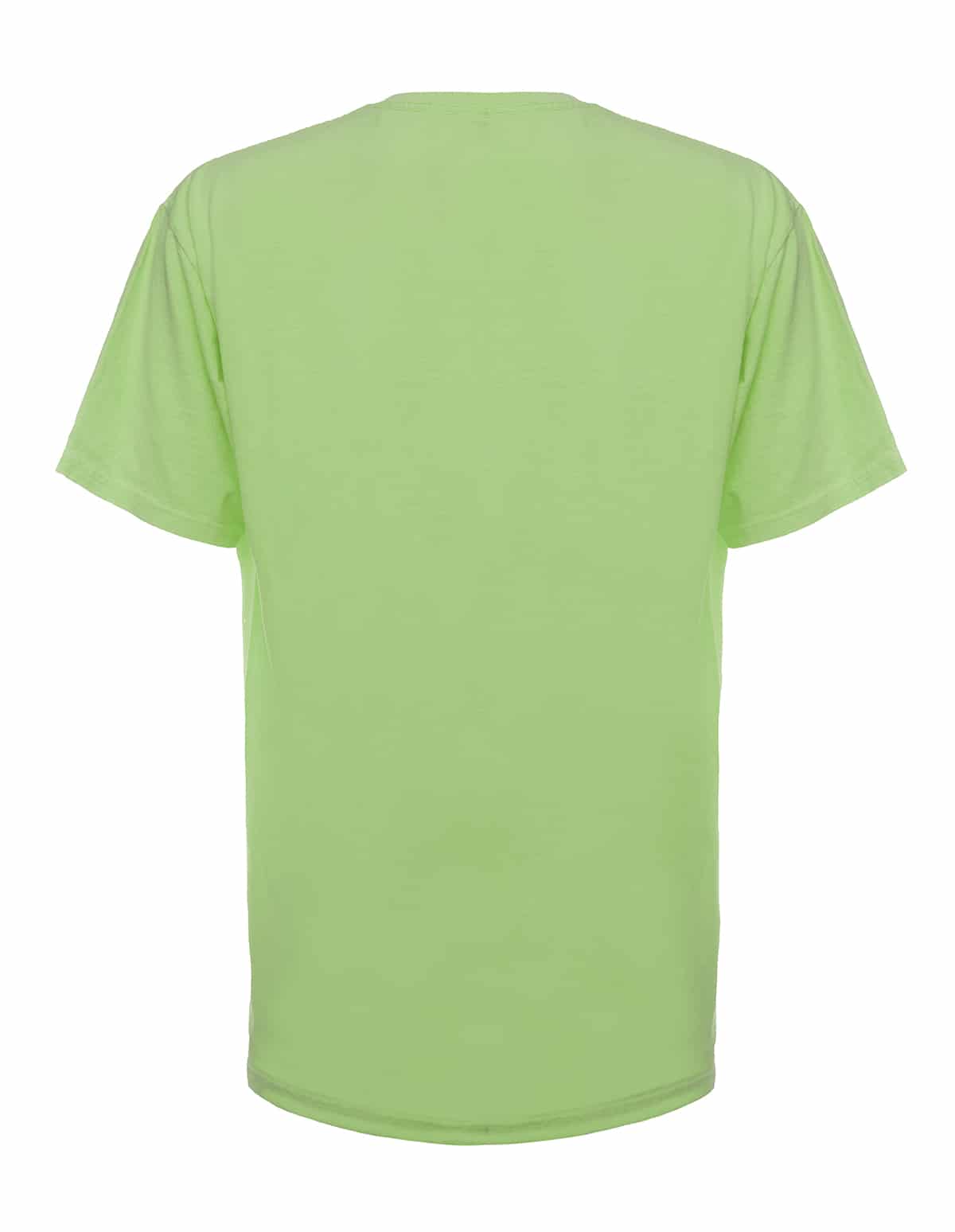 Back view of a neon green SpectraUSA garment dye T-shirt with vibrant color and comfortable fit.