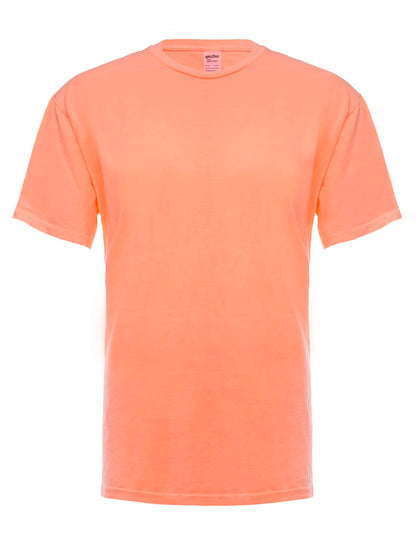 Bright neon orange garment dye for T-shirts by SpectraUSA, showcasing the front view of the vibrant, color-rich dye product.