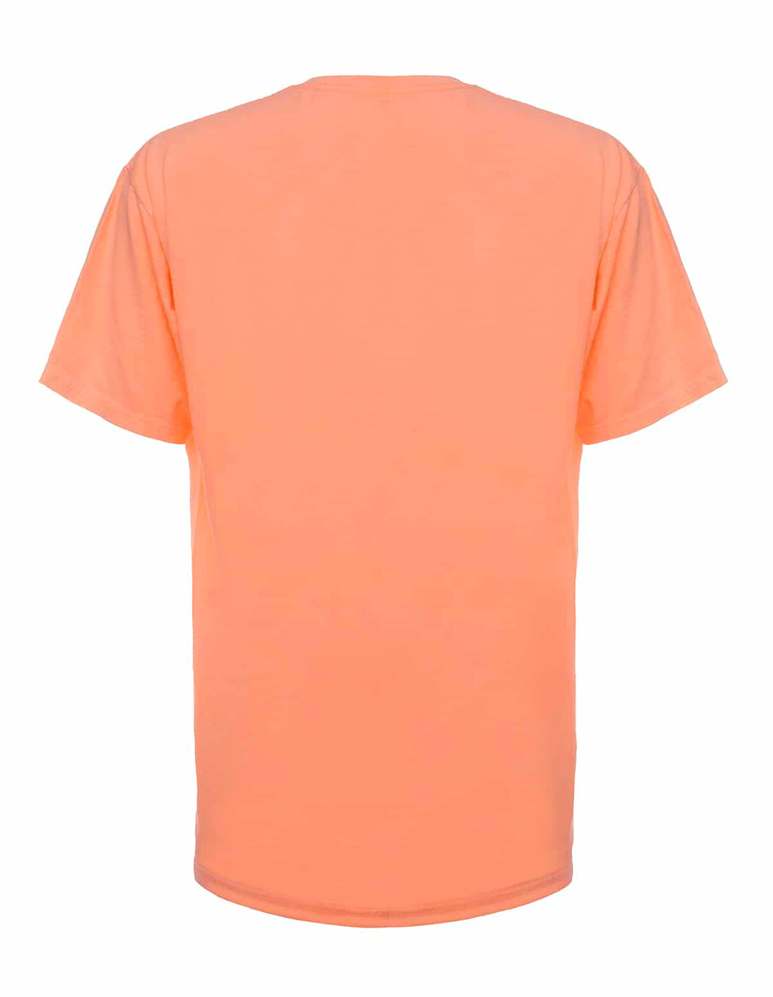 Back view of a neon orange SpectraUSA garment dye T-shirt, showcasing vibrant color and casual fit.