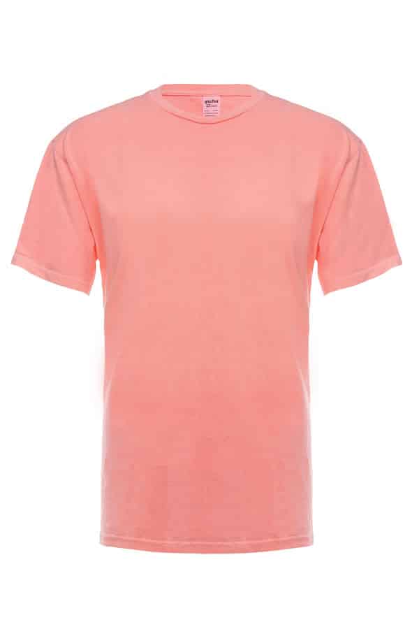 SpectraUSA neon pink garment dye T-shirt front view showcasing vibrant color and smooth fabric texture.
