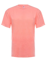SpectraUSA neon pink garment dye T-shirt front view showcasing vibrant, colorful dye on casual tee.