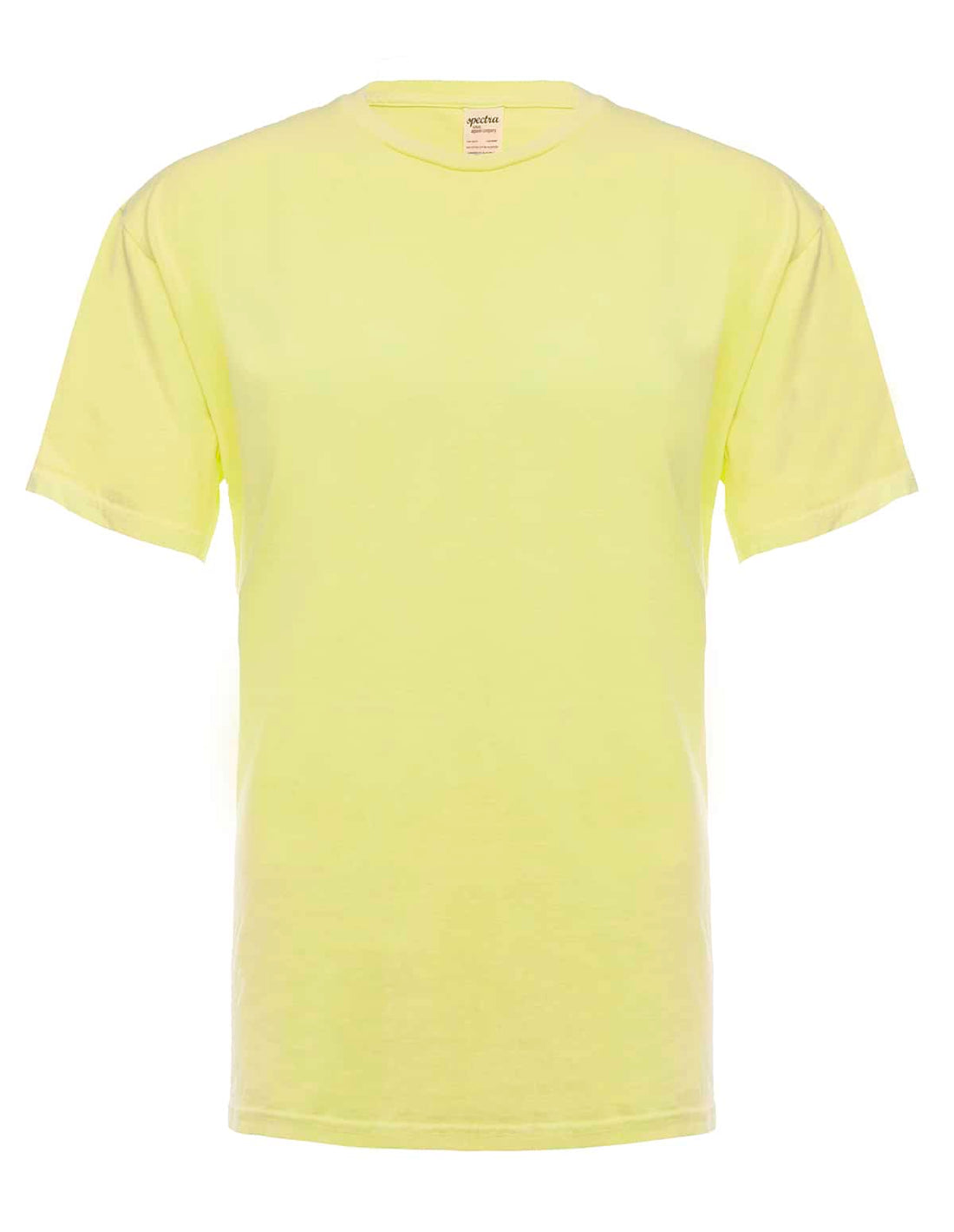 Front view of a neon yellow SpectraUSA garment dye T-shirt, showing vibrant color and casual fit.