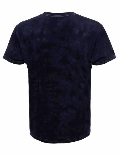 SpectraUSA Cloud Wash Ocean tie-dye tee shirt shown from the back with vibrant blue and white cloud pattern.