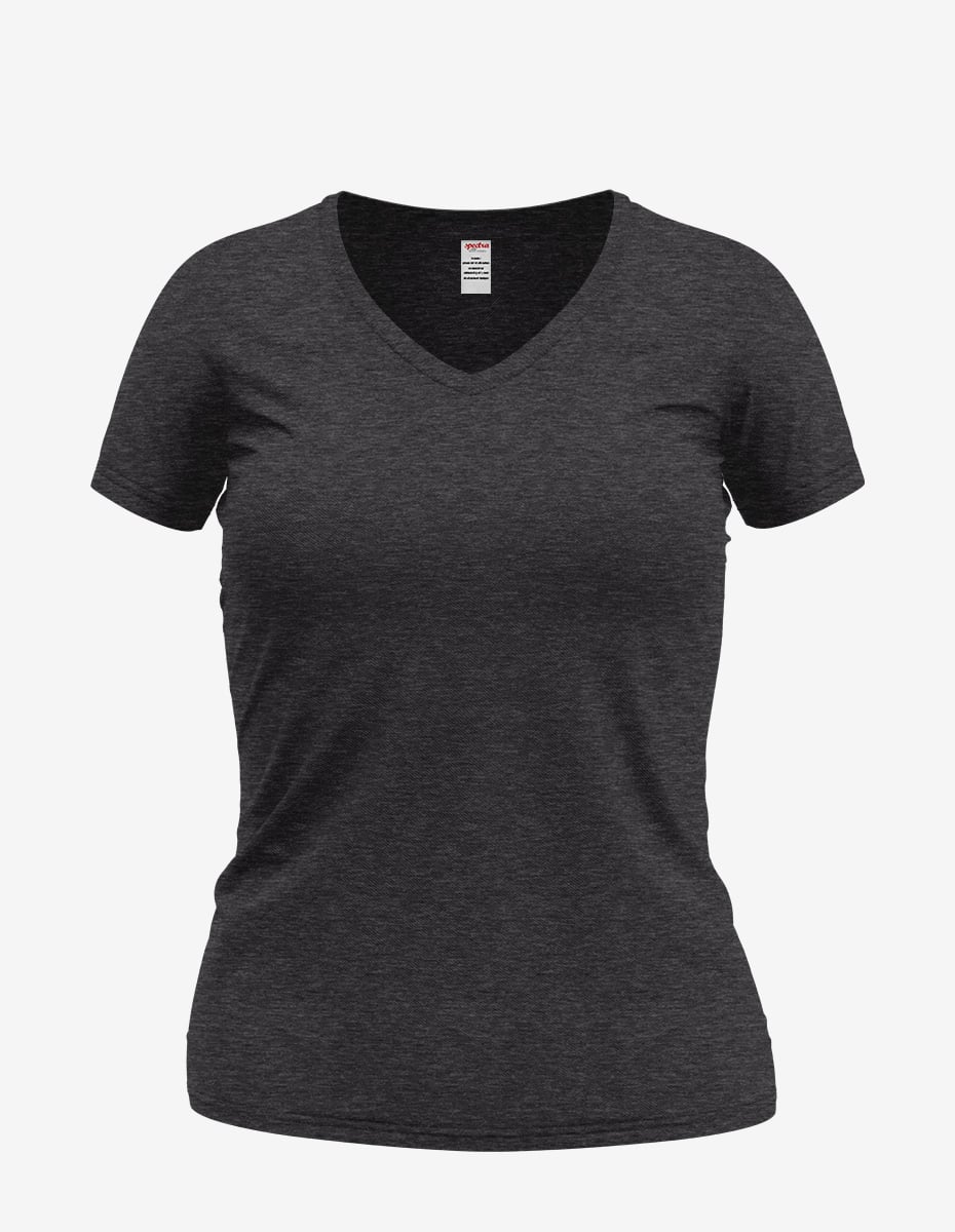 Charcoal black Heather Wonder V-Neck women’s top by SpectraUSA, front view showing soft fabric and V-shaped neckline.