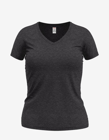 Charcoal black Heather Wonder V-Neck women’s top by SpectraUSA, front view showing soft fabric and V-shaped neckline.