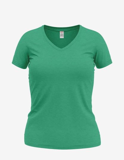 Front view of a women’s Wonder V-Neck 8650 top by SpectraUSA in Kelly Heather color, showcasing the V-neck design and soft fabric.