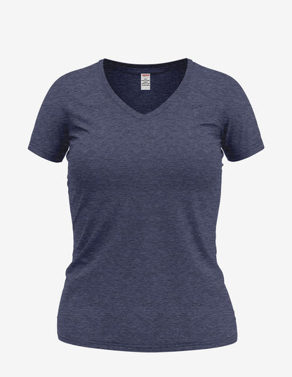 Navy-black Heather Wonder V-Neck top for women by SpectraUSA, front view showing soft fabric and classic V-neck style.