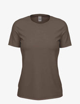Women’s brown heather Club Crew T-Shirt by SpectraUSA, front view showing comfortable crew neck and casual fit.