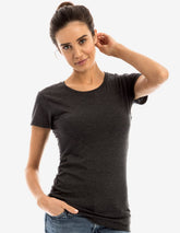 Women’s charcoal heather Club Crew T-Shirt by SpectraUSA, casual fit with crew neckline, soft fabric, and stylish design.