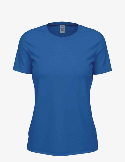 Women’s royal heather Club Crew T-Shirt by SpectraUSA, front view showcasing casual fit and soft fabric.