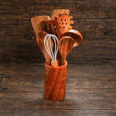 Set of three acacia wood spoons for containers by Spice Wheel, featuring smooth handles and natural wood grain.