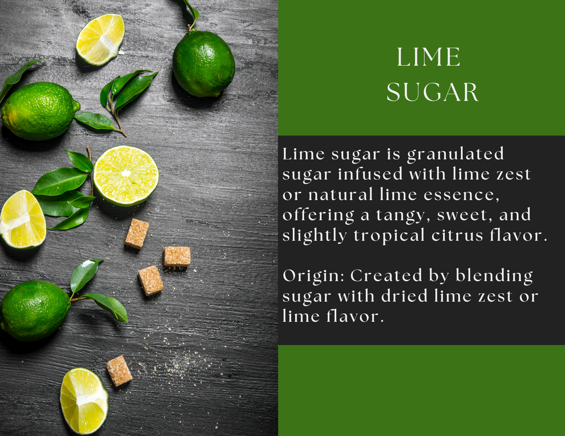 Spice Wheel Lime Sugar in a jar, showing vibrant lime-flavored sugar crystals with a bright green hue and textured surface.