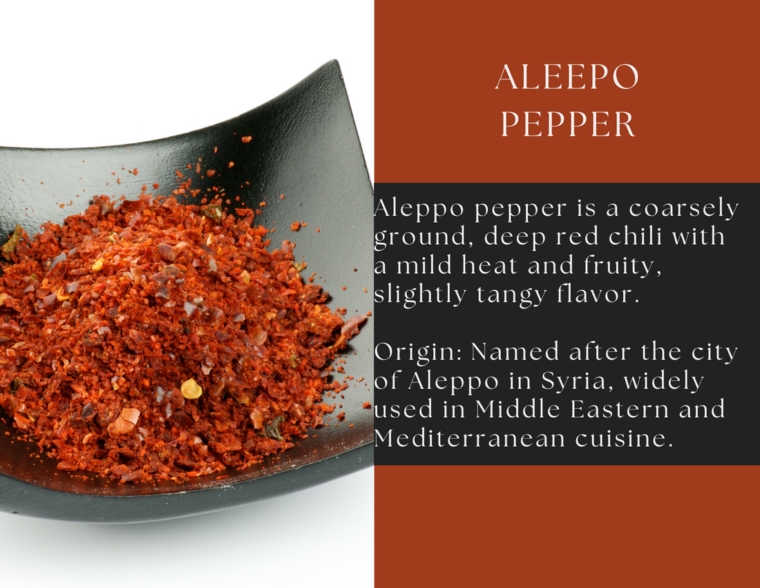 Spice Wheel Aleepo Pepper in clear glass jar with a metal lid, showcasing vibrant pepper inside, on a white background.