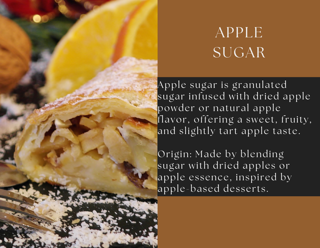 Glass jar of apple sugar from Spice Wheel, showcasing the clear container filled with sweet apple-flavored sugar crystals.