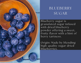 Glass jar of Blueberry Sugar by Spice Wheel, showcasing the vibrant blue color and packaging design.
