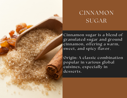 Glass jar of Spice Wheel cinnamon sugar with a clear label, showing the cinnamon-sugar mixture inside.